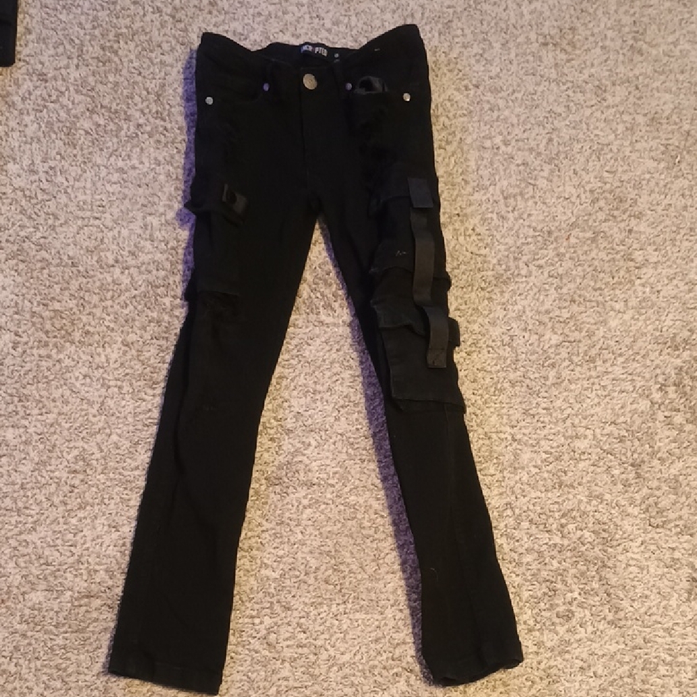 Kids Black Cargo-Style Skinny Pants